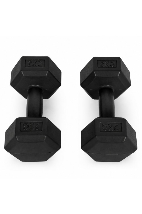 Hantle sześciokątne zestaw 2x2 kg ciężarki do ćwiczeń obciążniki fitness czarne MOVEPRO