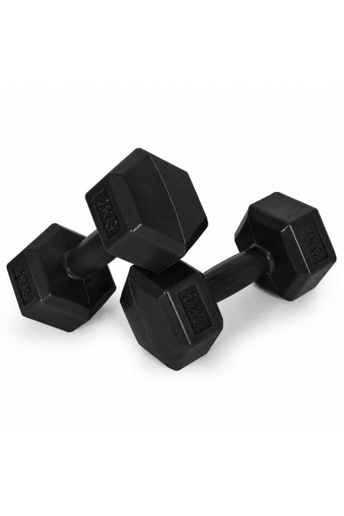 Hantle sześciokątne zestaw 2x2 kg ciężarki do ćwiczeń obciążniki fitness czarne MOVEPRO