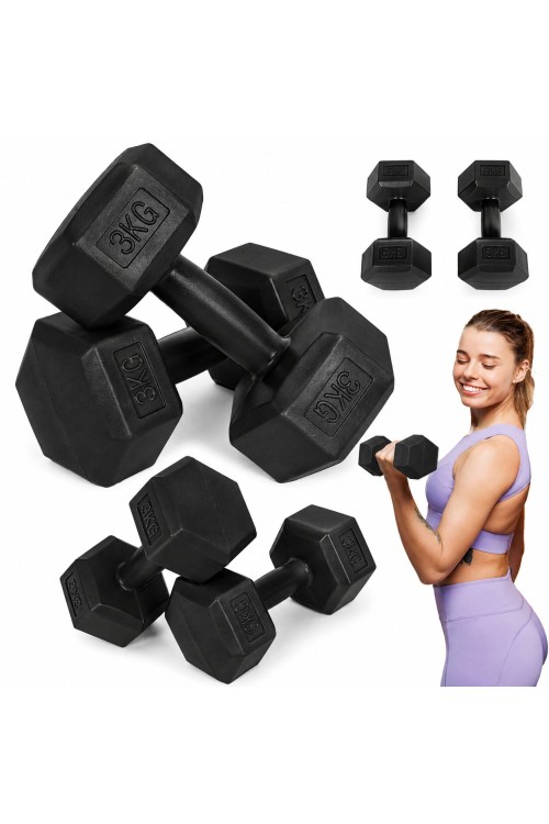 Hantle sześciokątne zestaw 2x3 kg ciężarki do ćwiczeń obciążniki fitness czarne MOVEPRO