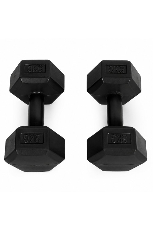 Hantle sześciokątne zestaw 2x3 kg ciężarki do ćwiczeń obciążniki fitness czarne MOVEPRO