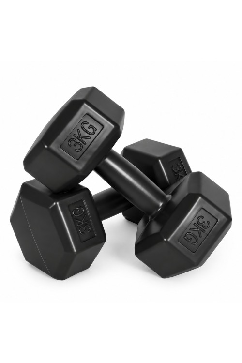 Hantle sześciokątne zestaw 2x3 kg ciężarki do ćwiczeń obciążniki fitness czarne MOVEPRO