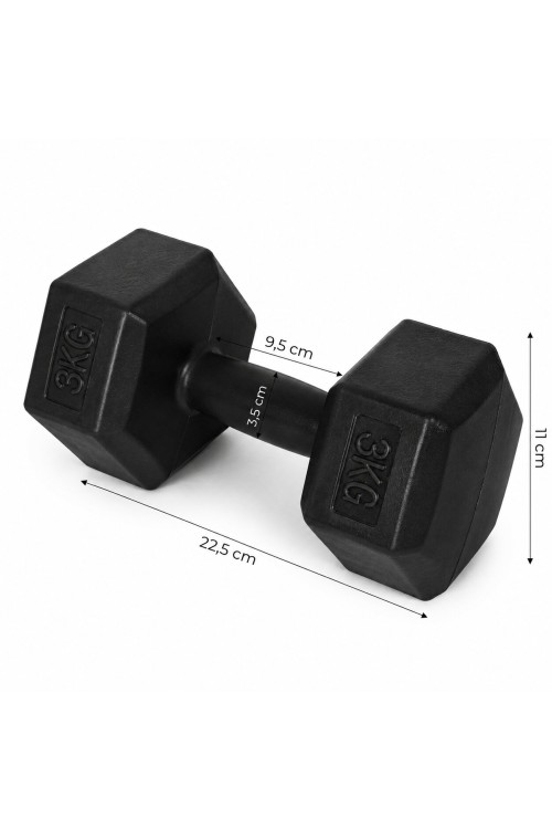 Hantle sześciokątne zestaw 2x3 kg ciężarki do ćwiczeń obciążniki fitness czarne MOVEPRO