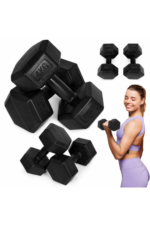 Hantle sześciokątne zestaw 2x4 kg ciężarki do ćwiczeń obciążniki fitness czarne MOVEPRO