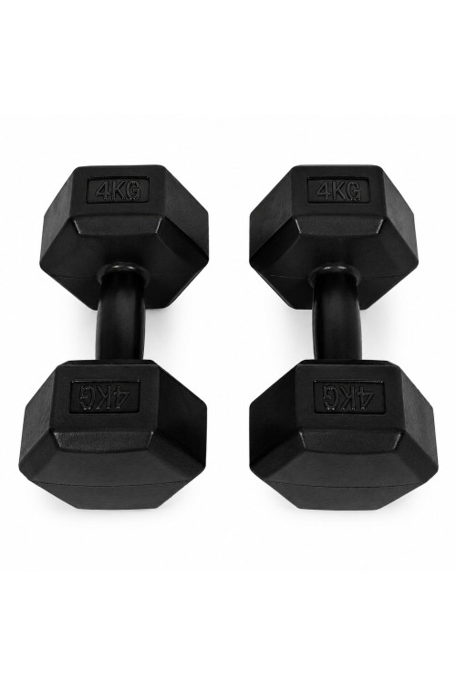 Hantle sześciokątne zestaw 2x4 kg ciężarki do ćwiczeń obciążniki fitness czarne MOVEPRO