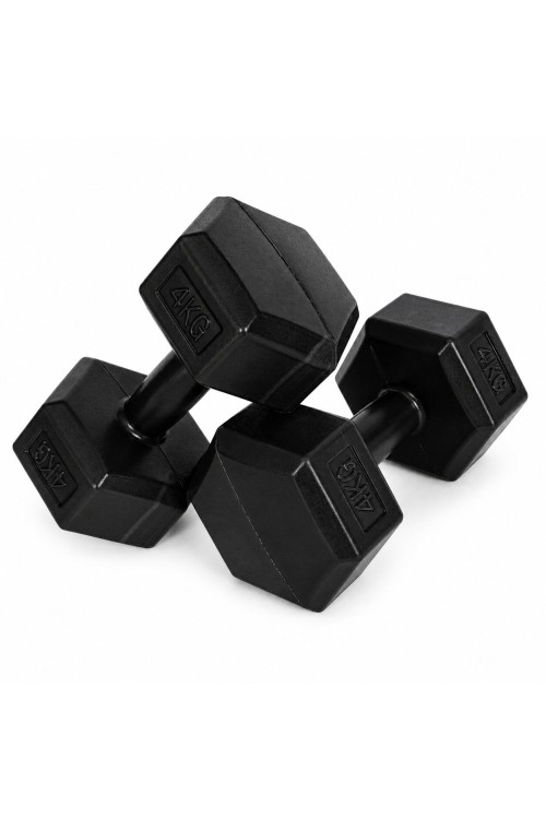 Hantle sześciokątne zestaw 2x4 kg ciężarki do ćwiczeń obciążniki fitness czarne MOVEPRO