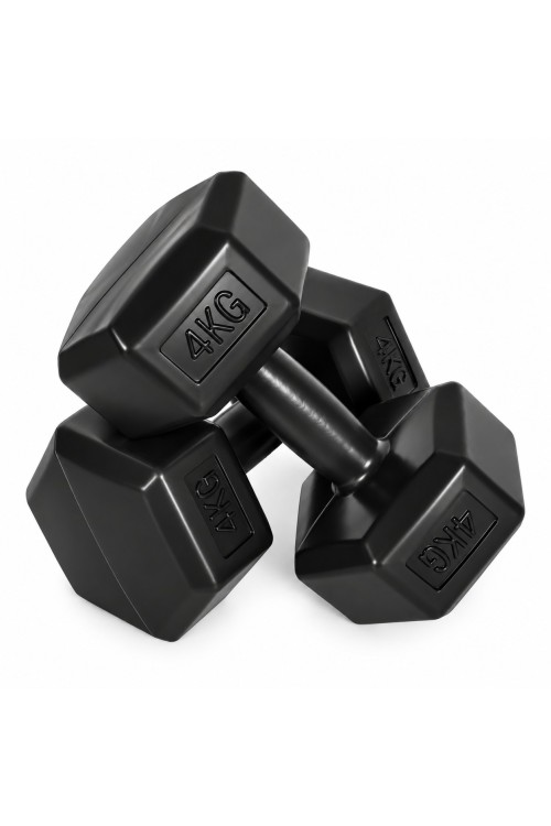 Hantle sześciokątne zestaw 2x4 kg ciężarki do ćwiczeń obciążniki fitness czarne MOVEPRO
