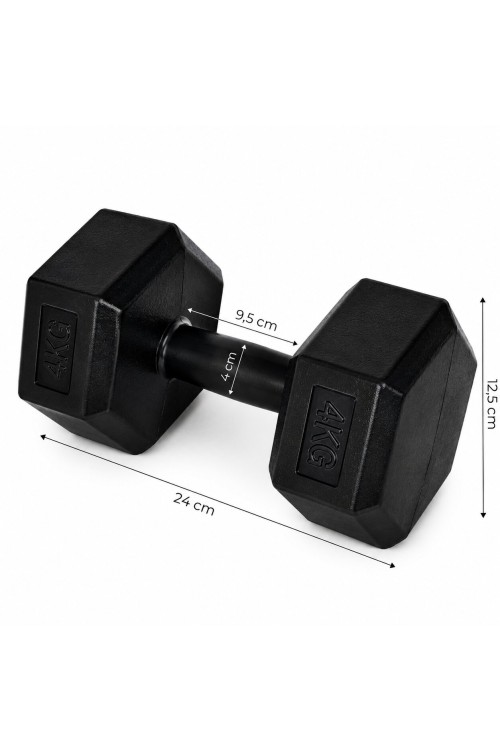 Hantle sześciokątne zestaw 2x4 kg ciężarki do ćwiczeń obciążniki fitness czarne MOVEPRO