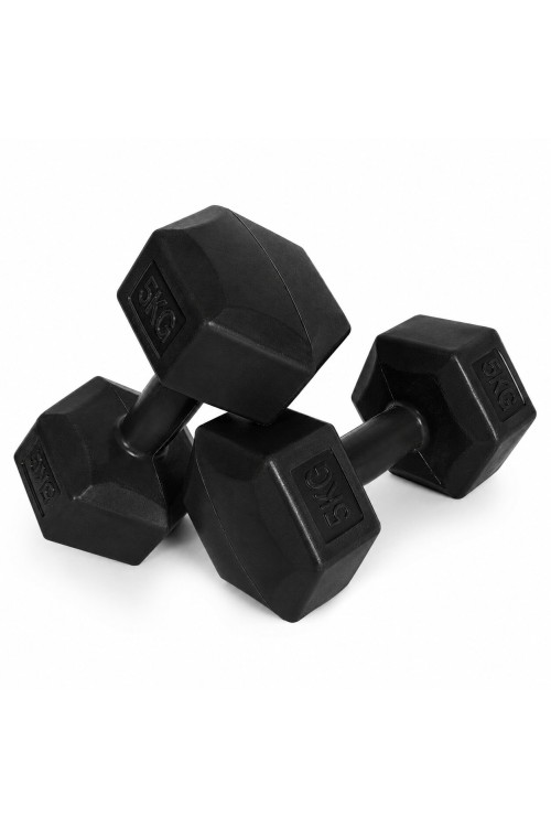 Hantle sześciokątne zestaw 2x5 kg ciężarki do ćwiczeń obciążniki fitness czarne MOVEPRO