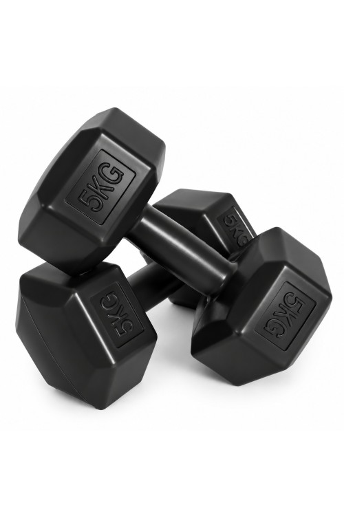 Hantle sześciokątne zestaw 2x5 kg ciężarki do ćwiczeń obciążniki fitness czarne MOVEPRO