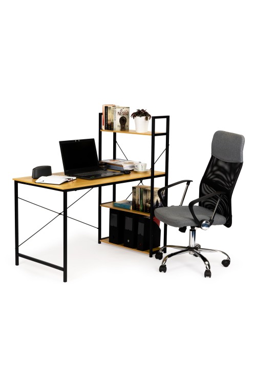 Biurko komputerowe drewniane regał z półkami loft