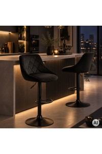 Hoker stołek barowy obrotowy podnóżek regulacja wysokości czarny welwet ModernHome