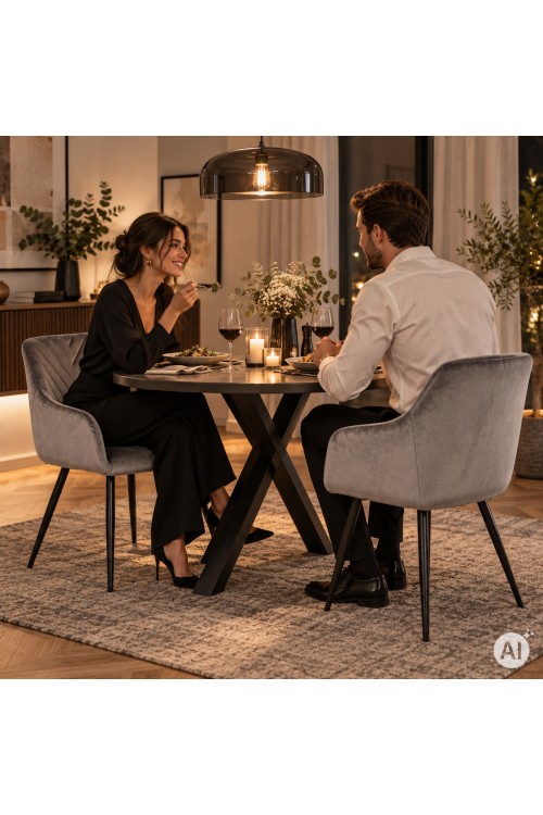 Zestaw 2x krzesło tapicerowane welurowe nowoczesne do jadalni salonu ciemny szary ModernHome