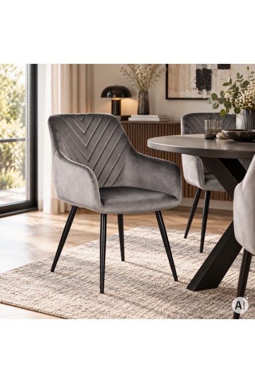 Zestaw 2x krzesło tapicerowane welurowe nowoczesne do jadalni salonu ciemny szary ModernHome