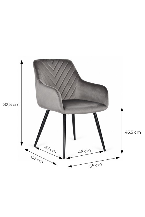Zestaw 2x krzesło tapicerowane welurowe nowoczesne do jadalni salonu ciemny szary ModernHome