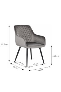Zestaw 2x krzesło tapicerowane welurowe nowoczesne do jadalni salonu ciemny szary ModernHome