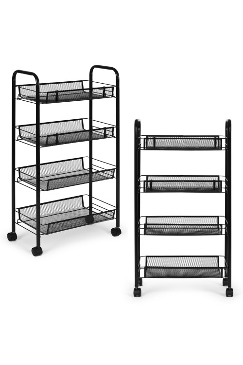 Metalowy regał mobliny organizer łazienkowy kuchenny z 4 półkami kółka czarny ModernHome