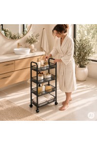 Metalowy regał mobliny organizer łazienkowy kuchenny z 4 półkami kółka czarny ModernHome