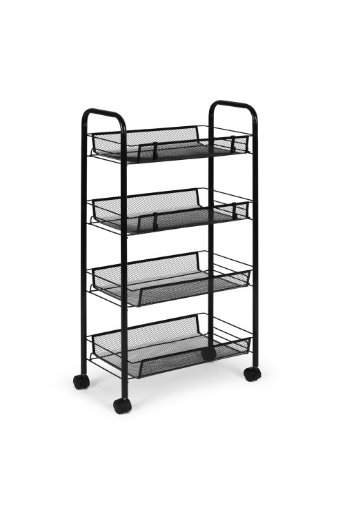 Metalowy regał mobliny organizer łazienkowy kuchenny z 4 półkami kółka czarny ModernHome