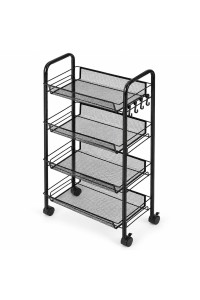 Metalowy regał mobliny organizer łazienkowy kuchenny z 4 półkami kółka czarny ModernHome