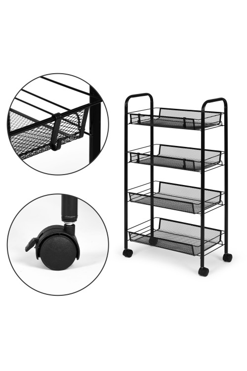 Metalowy regał mobliny organizer łazienkowy kuchenny z 4 półkami kółka czarny ModernHome