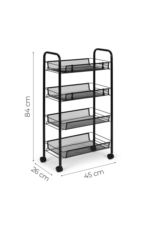 Metalowy regał mobliny organizer łazienkowy kuchenny z 4 półkami kółka czarny ModernHome