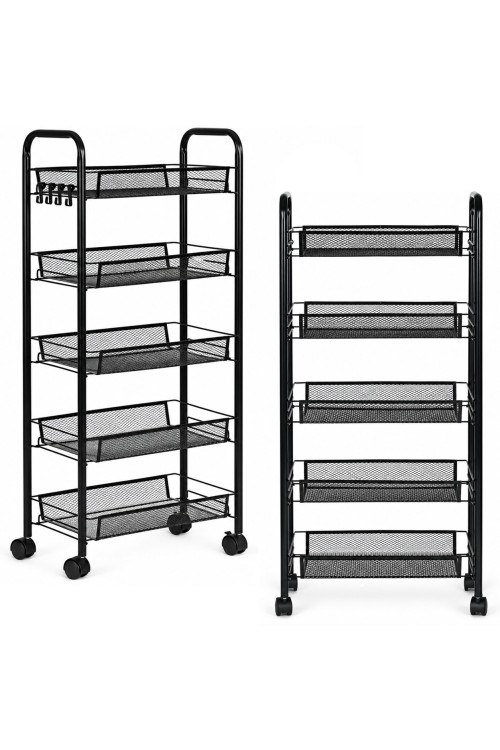 Metalowy regał mobliny organizer łazienkowy kuchenny z 5 półkami kółka czarny ModernHome