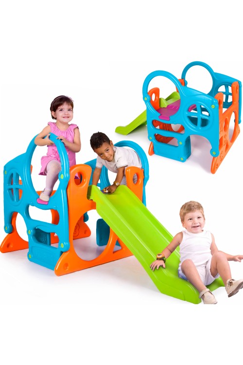 FEBER Duży Plac Zabaw Activity Center Zjeżdżalnia 100 cm Ścianka Wspinaczkowa Kształty