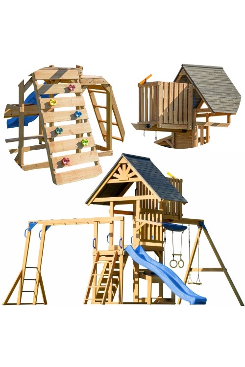 AXI Mitch play tower - Duży Plac Zabaw Drewniany Zjeżdżalnia Hustawki Ścianka Wspinaczkowa + Wieża