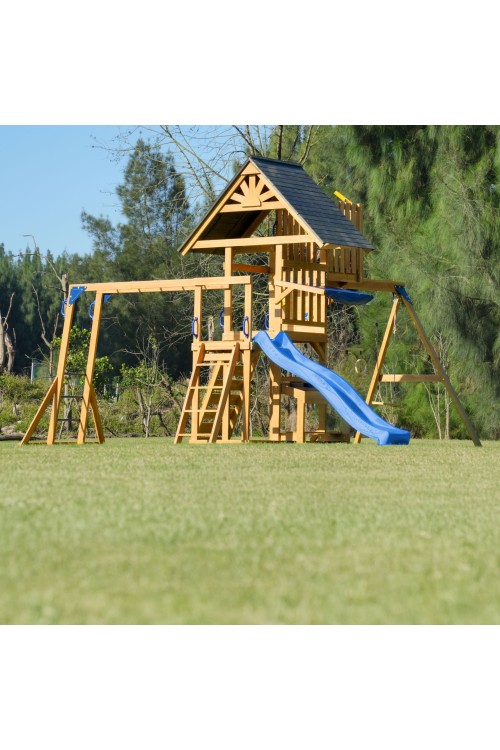 AXI Mitch play tower - Duży Plac Zabaw Drewniany Zjeżdżalnia Hustawki Ścianka Wspinaczkowa + Wieża