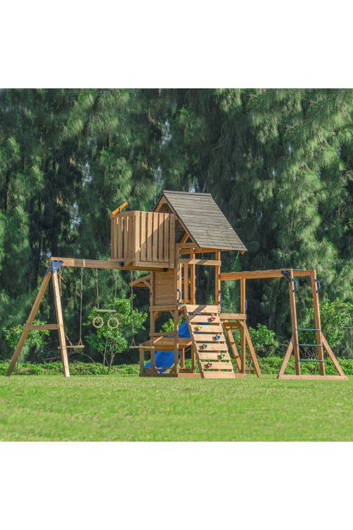 AXI Mitch play tower - Duży Plac Zabaw Drewniany Zjeżdżalnia Hustawki Ścianka Wspinaczkowa + Wieża