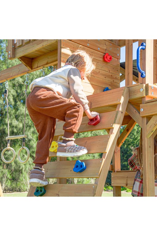 AXI Mitch play tower - Duży Plac Zabaw Drewniany Zjeżdżalnia Hustawki Ścianka Wspinaczkowa + Wieża