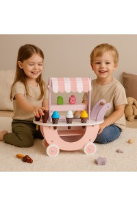Drewniany wózek lodziarnia dla dzieci sklep 12 elementów ECOTOYS