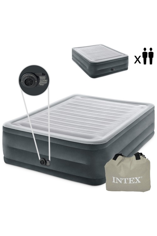 Materac łóżko do spania dwuosobowy z pompką automatyczną 203x152 cm INTEX 64418ND