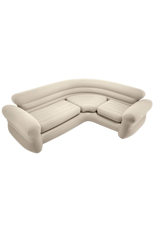 Dmuchana kanapa narożna sofa czteroosobowa 257x203x76 cm beżowa INTEX 68575