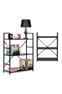 Regał drewniany metalowa rama szeroki LOFT 3 półki czarny ModernHome