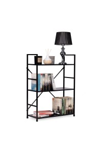Regał drewniany metalowa rama szeroki LOFT 3 półki czarny ModernHome