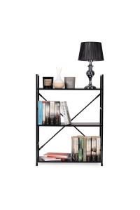 Regał drewniany metalowa rama szeroki LOFT 3 półki czarny ModernHome