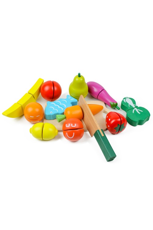 Drewniane owoce warzywa jedzenie do krojenia 13 sztuk ECOTOYS