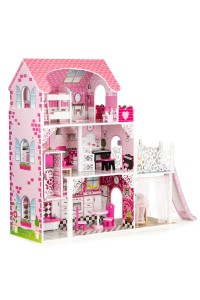 Drewniany domek dla lalek z windą XXL zjeżdżalnia ECOTOYS
