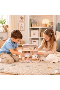 Domek dla lalek w walizce piętrowy drewniane mebelki zestaw 20 akcesoriów ECOTOYS