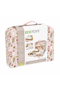 Domek dla lalek w walizce piętrowy drewniane mebelki zestaw 20 akcesoriów ECOTOYS