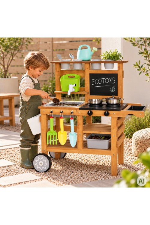Kuchnia błotna ogrodowa outdoor dla dzieci z akcesoriami tablica kredowa ECOTOYS