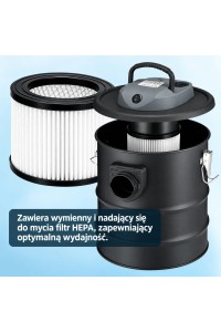 Przemysłowy odkurzacz kominkowy do pieca popiołu sadzy żaroodporny 15l 800W