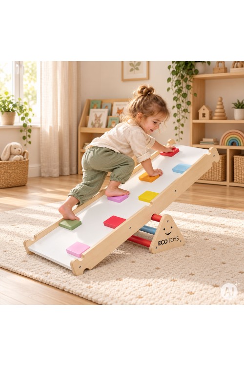 Drewniany plac zabaw dla dzieci zestaw wspinaczkowy Montessori drabinka równoważnia LUNA ECOTOYS