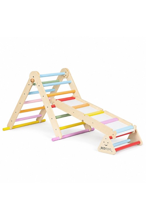 Drewniany plac zabaw dla dzieci zestaw wspinaczkowy Montessori drabinka równoważnia LUNA ECOTOYS