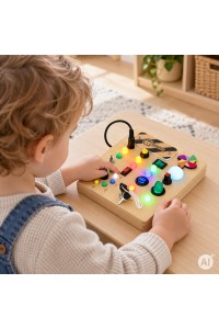 Drewniana tablica manipulacyjna interaktywna przełączniki światła LED ECOTOYS